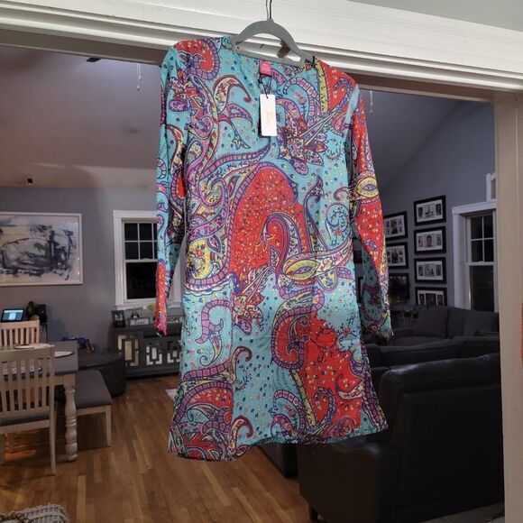 Raj Women's V-Neck Neck Printed Blue red tunic dress beach cover up sz M… - Picture 10 of 14